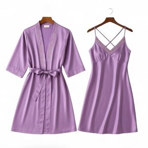 🩷HOST PICK🩷 Vintage Purple Silky Lingerie Set Chemise Slip & Robe S